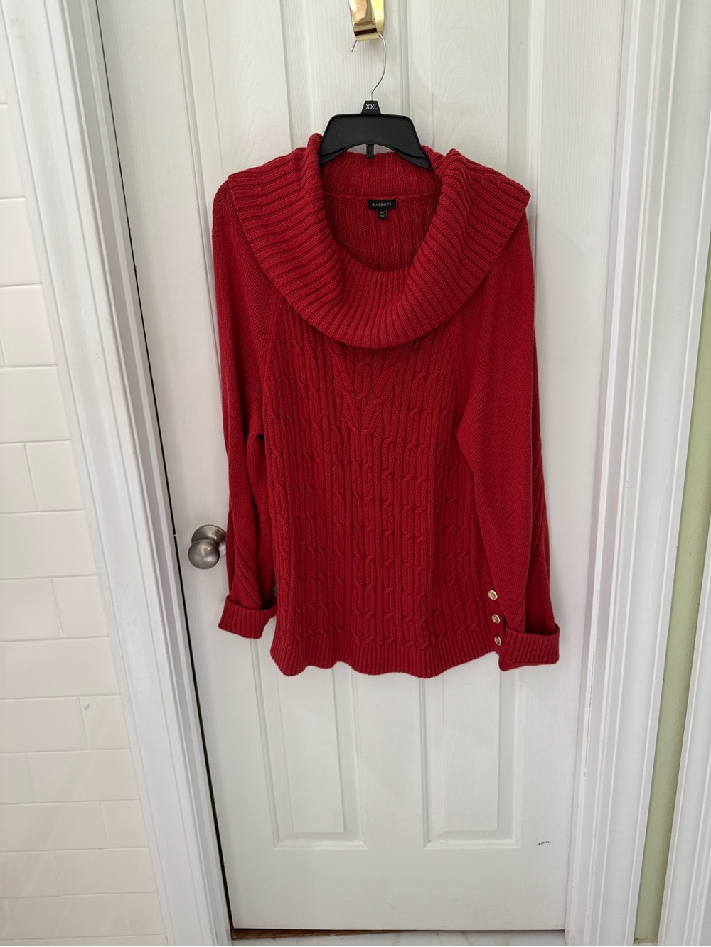Talbots Red Cable Knit Cowl Neck Sweater